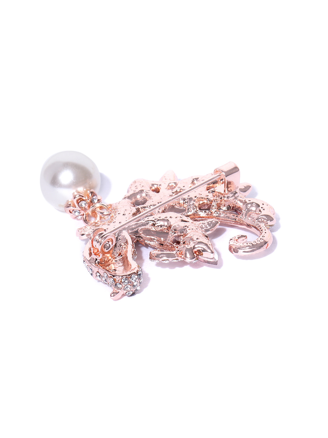 YouBella Women Brown  Rose Gold-Toned Stone-Studded  Beaded Bird Shaped Brooch
